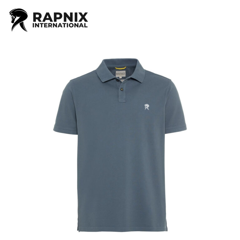 Camel Active blue men’s polo shirt with regular fit, ribbed cuffs, chest logo, and buttoned collar