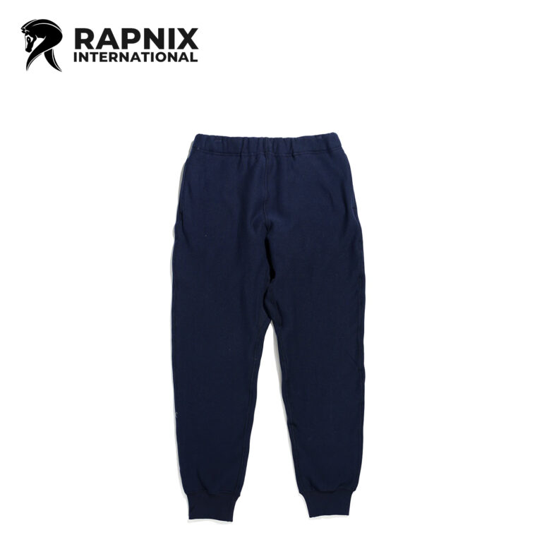 Dark navy fleece sweatpants with soft fleece lining, elastic waistband, and ribbed ankle cuffs